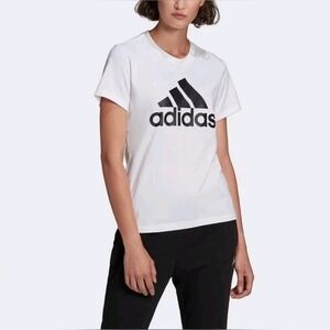 Adidas Essentials Logo Tee, White/Black, Size XL